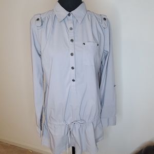 Grey bottom down shirt with drawstring belt
